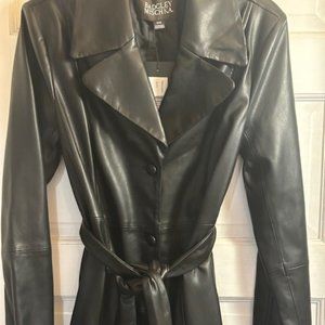 BADGLEY MISCHKA VEGAN LEATHER TRENCH COAT IN BLACK
